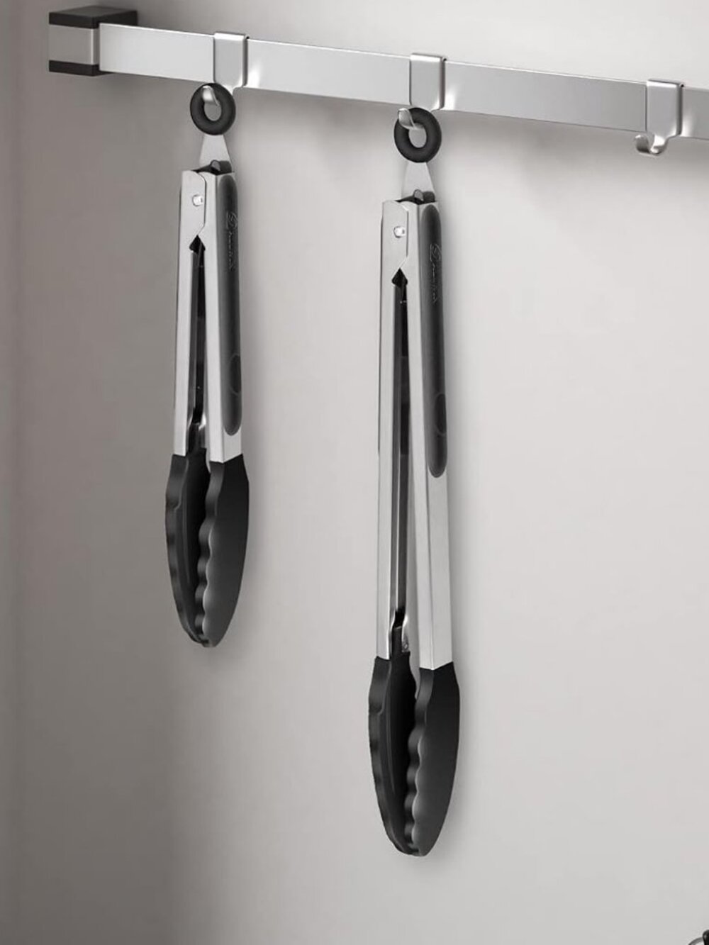 2 Pack Silicone Kitchen Tongs, 9 & 12 Inch, Stainless Steel, Black